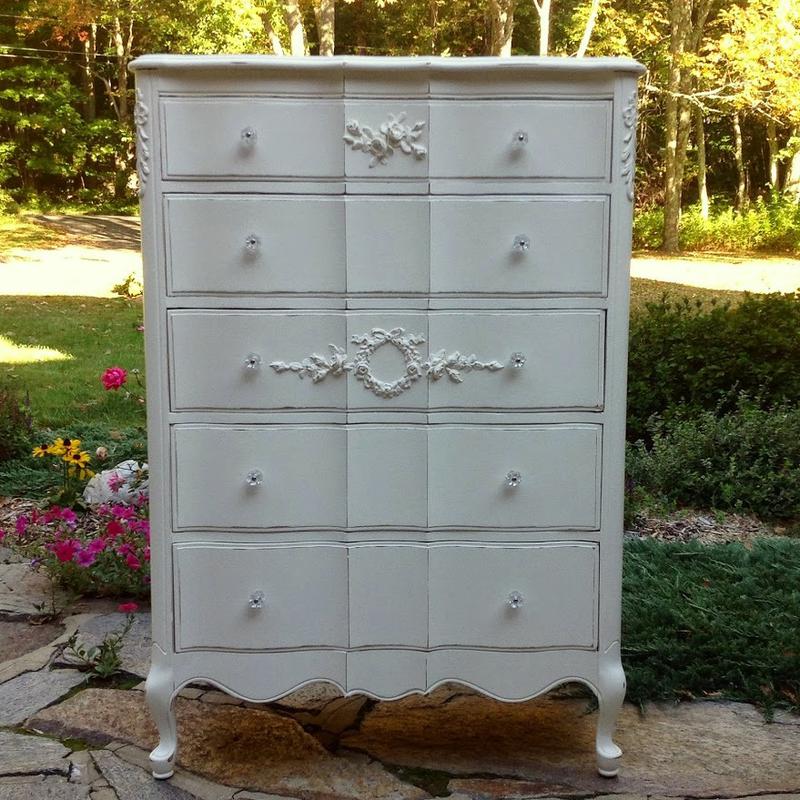 Vintage shabby chic French provincial tall dresser