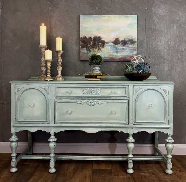 Buffet sideboard chalk painted in seaglass color