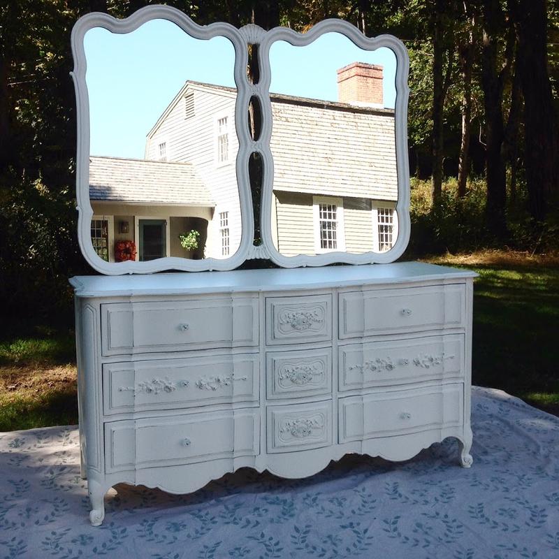 Classic painted cottage French Provincial shabby chic triple dresser