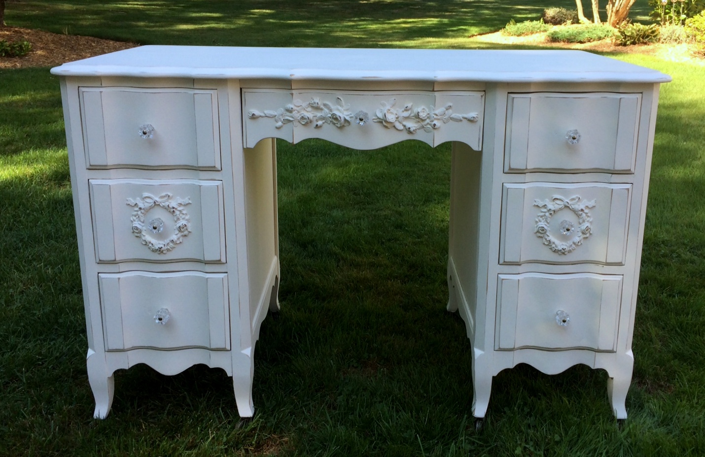 Shabby Chic White Painted Desk With Roses